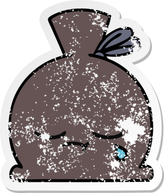 Bir insan tarafından çizilmiş şirin bir karikatür çuvalının sıkıntılı çıkartması.