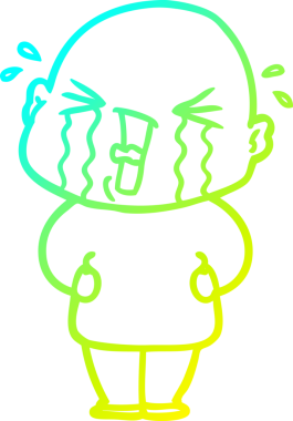 Bir insan tarafından çizilmiş, ağlayan kel bir adamın çizdiği soğuk çizgi.