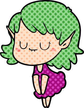 Bir insan tarafından çizilmiş mutlu elf kızı.