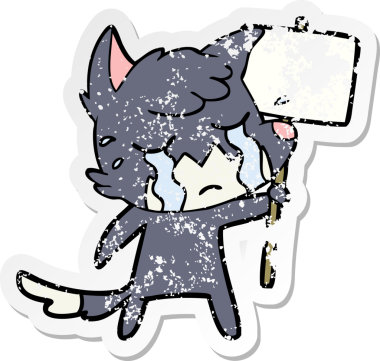 Ağlayan tilki çizgi filminin kederli çıkartması. Bir insan tarafından çizilmiş afiş.