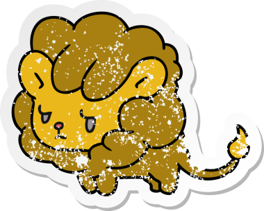 Kederli çıkartma çizimi kawaii sevimli aslan yavrusu bir insan tarafından çizilmiş.