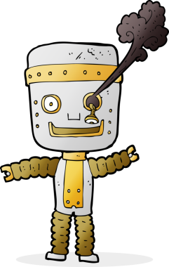 Bir insan tarafından çizilmiş komik altın robot.