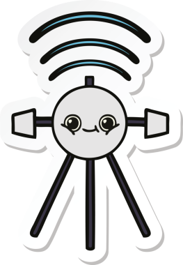 Bir insan tarafından çizilmiş şirin bir çizgi film uydusunun çıkartması.