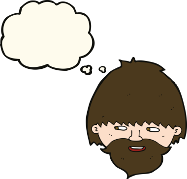 Bir insan tarafından çizilmiş düşünce balonlu sakallı bir adam.