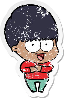 Bir insan tarafından çizilmiş mutlu çizgi film çocuğunun sıkıntılı çıkartması.