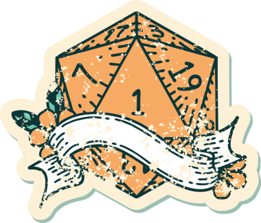 Retro Dövme Biçimi Doğal Bir d20 zar bir insan tarafından çizildi