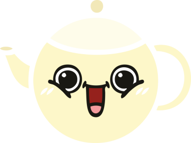 Bir insan tarafından çizilmiş bir çaydanlığın düz renkli retro karikatürü