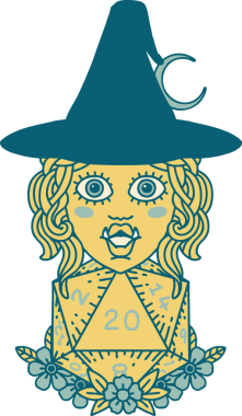 Retro Dövme Biçimi Yarı Ork Cadı Bir insan tarafından çizilmiş 20 zar ile