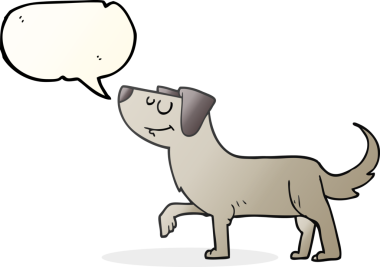 Bir insan tarafından çizilmiş serbest konuşma balonu çizgi film köpeği.