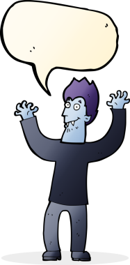 Bir insan tarafından çizilmiş konuşma balonlu cadılar bayramı vampiri çizgi filmi.