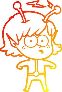 Bir insan tarafından çizilmiş bir uzaylı kız çizgi çizimi.