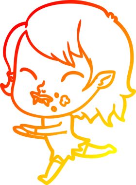 Bir insan tarafından çizilmiş yanağında kan olan vampir bir kızın çizgi film çizimi.