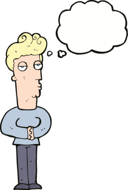 Bir insan tarafından çizilmiş düşünce baloncuğu olan kibirli bir adam.