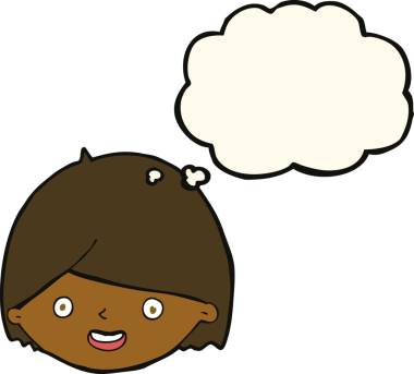 Bir insan tarafından çizilmiş düşünce baloncuklu mutlu bir yüz.