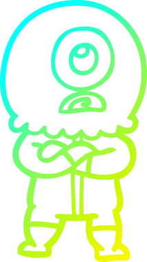 Sinirli bir Tepegöz 'ün soğuk çizgi çizimi bir insan tarafından çizilmiş uzaylı uzay adamı.