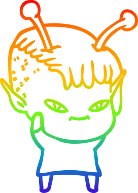 Gökkuşağı gradyan çizgisi bir insan tarafından çizilmiş şirin bir uzaylı kızın çizimi.