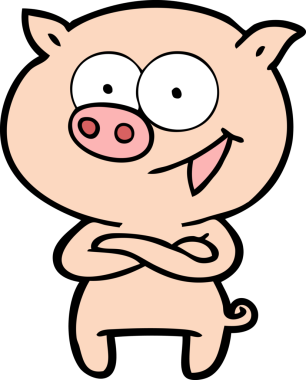 Bir insan tarafından çizilmiş neşeli domuz çizgi filmi.