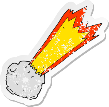 Bir insan tarafından çizilmiş karikatür meteorunun gerilemiş etiketi.