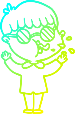 Bir insan tarafından çizilmiş gözlük takan çizgi film çocuğu çizimi.