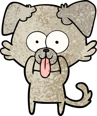 Bir insan tarafından çizilmiş dilli çizgi film köpeği.