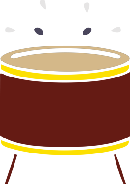 Bir insan tarafından çizilen davulun düz renk retro karikatürü