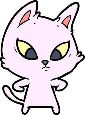 Bir insan tarafından çizilmiş kafası karışmış çizgi film kedisi.