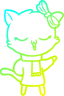 Bir insan tarafından kafasında yay olan çizgi film kedisinin soğuk gradyan çizimi