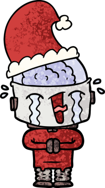 Bir insan tarafından çizilmiş ağlayan robot çizgi film.