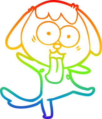 Gökkuşağı gradyan çizimi. Bir insan tarafından çizilmiş şirin bir köpek çizimi.