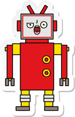 Bir insan tarafından çizilmiş sevimli, kızgın bir robotun çıkartması.