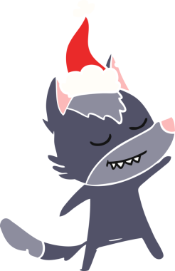 Bir insan tarafından çizilmiş Noel Baba şapkası takan bir kurt resmi.