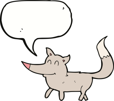 Bir insan tarafından çizilmiş konuşma balonu olan küçük bir kurt.