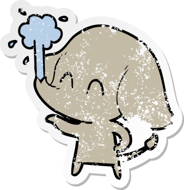 Bir insan tarafından çizilmiş su püskürten şirin bir filin sıkıntılı çıkartması.