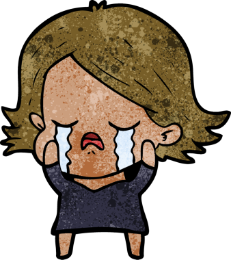 Bir insan tarafından çizilmiş ağlayan çizgi film kızı.