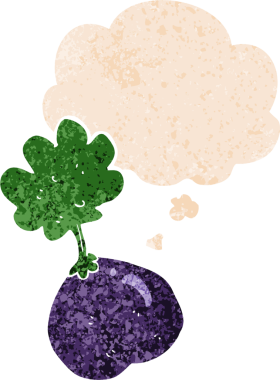 Düşünce baloncuğu ile çizgi film sebzesi grunge sıkıntılı retro doku bir insan tarafından çizilmiş