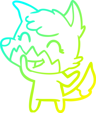 Bir insan tarafından çizilmiş mutlu bir tilkinin soğuk çizgi çizimi.