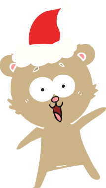 Gülen ayıcığın eli, bir insan tarafından çizilmiş Noel Baba şapkasının düz renk çizimi.