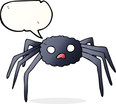 Bir insan tarafından çizilmiş konuşma balonlu çizgi film örümceği.