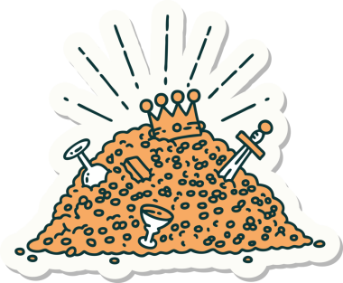 Bir insan tarafından çizilmiş dövme stili altın yığını.