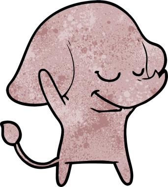 Bir insan tarafından çizilmiş gülümseyen bir fil.