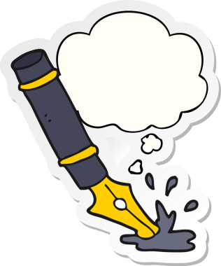 insan tarafından çizilmiş bir çıkartma olarak düşünce baloncuklu dolmakalem.