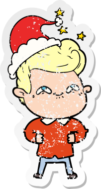 Bir insan tarafından çizilmiş Noel Baba şapkası giymiş heyecanlı bir adamın el yazısı.