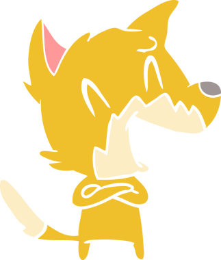 Bir insan tarafından çizilmiş gülen tilki düz renkli çizgi film.