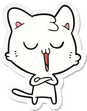 Bir insan tarafından çizilmiş çizgi film kedisinin çıkartması.