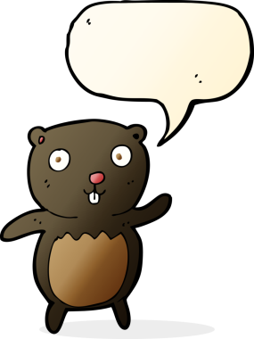 bir insan tarafından çizilmiş konuşma balonlu siyah ayı yavrusu.