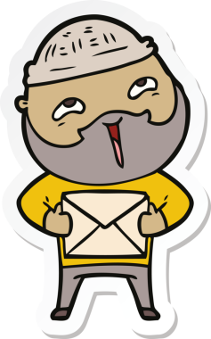 Bir insan tarafından çizilmiş mutlu sakallı bir adamın çıkartması.