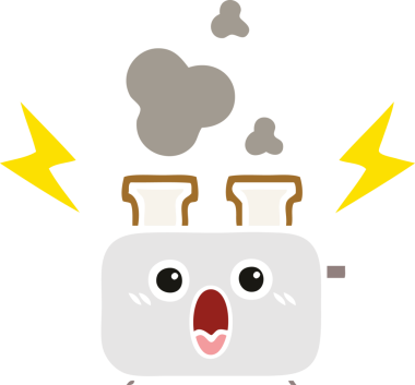 Bir insan tarafından çizilmiş bir tost makinesinin düz renkli retro karikatürü