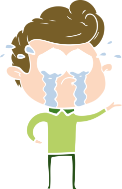 Bir insan tarafından çizilmiş düz renkli çizgi film ağlayan adam.