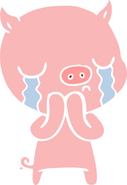 Bir insan tarafından çizilmiş düz renkli çizgi film domuz ağlaması.