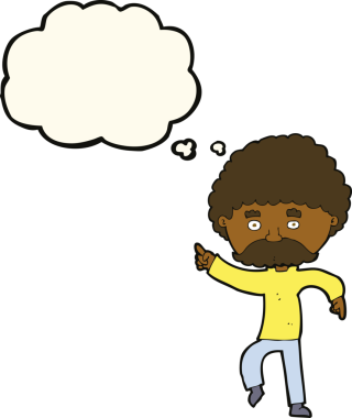 Çizgi film 70 'lerin stil diskosu bir insan tarafından çizilmiş düşünce baloncuğuyla dans ediyor.